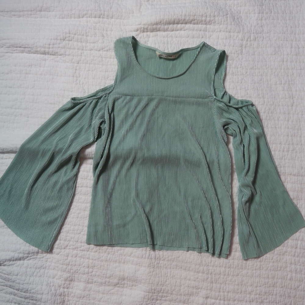 Teal cold shoulder top